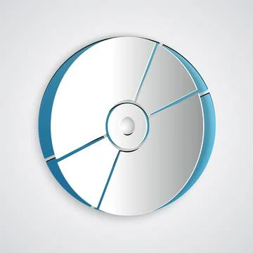 Paper cut CD or DVD disk icon isolated on grey background. Compact disc sign Stock-Illustration