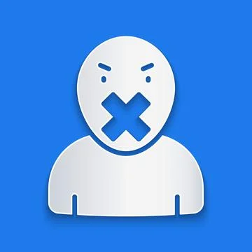Paper cut Censor and freedom of speech concept icon isolated on blue background Illustrazione stock