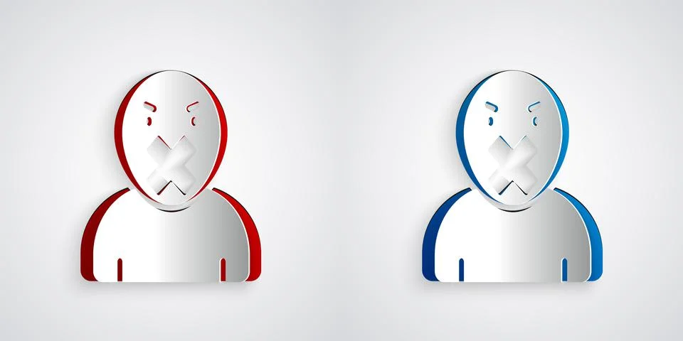 Paper cut Censor and freedom of speech concept icon isolated on grey background 스톡 일러스트