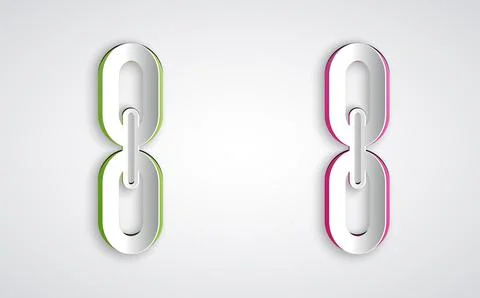 Paper cut Chain link icon isolated on grey background. Link single. Hyperlink Stock Illustration