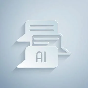 Paper cut Chat bot icon isolated on grey background. Chatbot icon. Paper art Stock Illustration