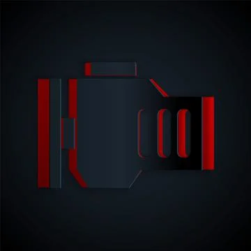 Paper cut Check engine icon isolated on black background. Paper art style Stock Illustration