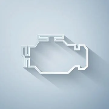 Paper cut Check engine icon isolated on grey background. Paper art style. Vector 스톡 일러스트