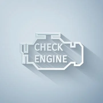 Paper cut Check engine icon isolated on grey background. Paper art style. Vector Stock Illustration