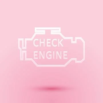 Paper cut Check engine icon isolated on pink background. Paper art style. Vector Stock Illustration
