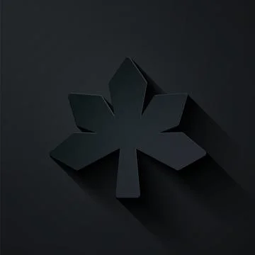 Paper cut Chestnut leaf icon isolated on black background. Paper art style Stock Illustration