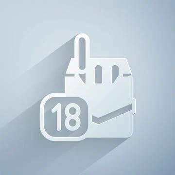 Paper cut Cigarettes pack box icon isolated on grey background. Age limit for Stock Illustration