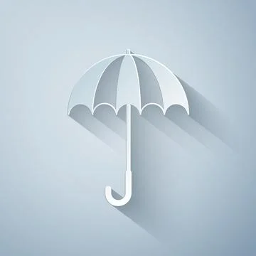 Paper cut Classic elegant opened umbrella icon isolated on grey background. Rain 库存插图
