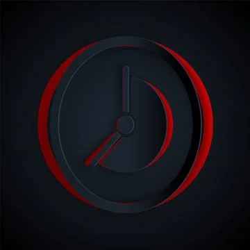 Paper cut Clock icon isolated on black background. Time symbol. Paper art style Illustrazione stock