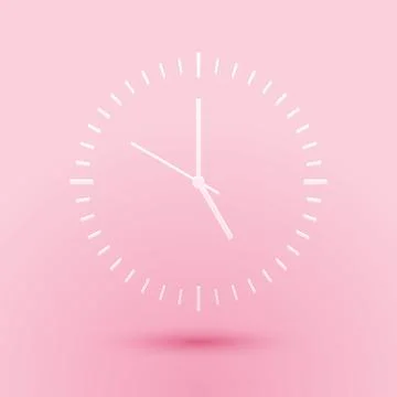 Paper cut Clock icon isolated on pink background. Time icon. Paper art style 库存插图