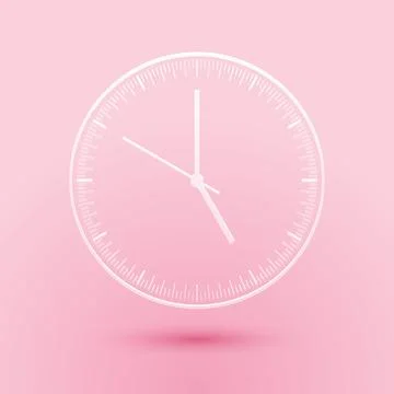 Paper cut Clock icon isolated on pink background. Time icon. Paper art style 스톡 일러스트
