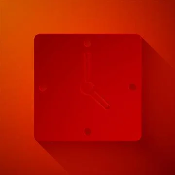 Paper cut Clock icon isolated on red background. Time symbol. Paper art style Stock Illustration