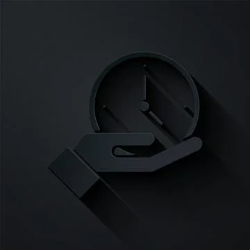 Paper cut Clock icon isolated on black background. Time symbol. Paper art sty Stock Illustration