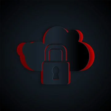 Paper cut Cloud computing lock icon isolated on black background. Security 스톡 일러스트
