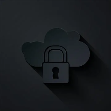 Paper cut Cloud computing lock icon isolated on black background. Security,.. Stockillustratie