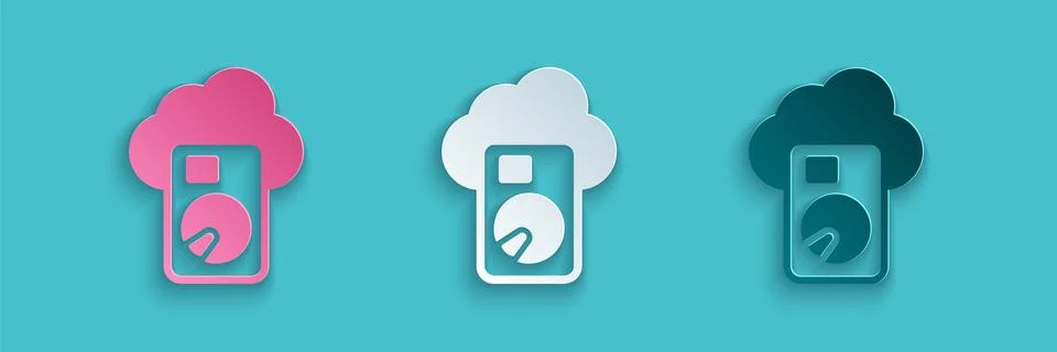 Paper cut Cloud database icon isolated on blue background. Cloud computing Illustrazione stock
