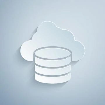 Paper cut Cloud database icon isolated on grey background. Cloud computing 스톡 일러스트