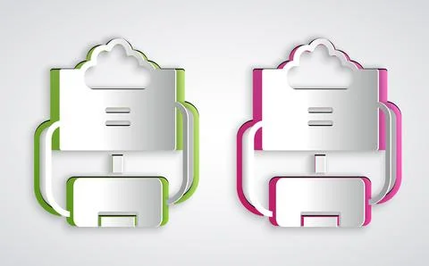 Paper cut Cloud database icon isolated on grey background. Cloud computing イラスト素材