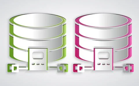 Paper cut Cloud database icon isolated on grey background. Cloud computing イラスト素材