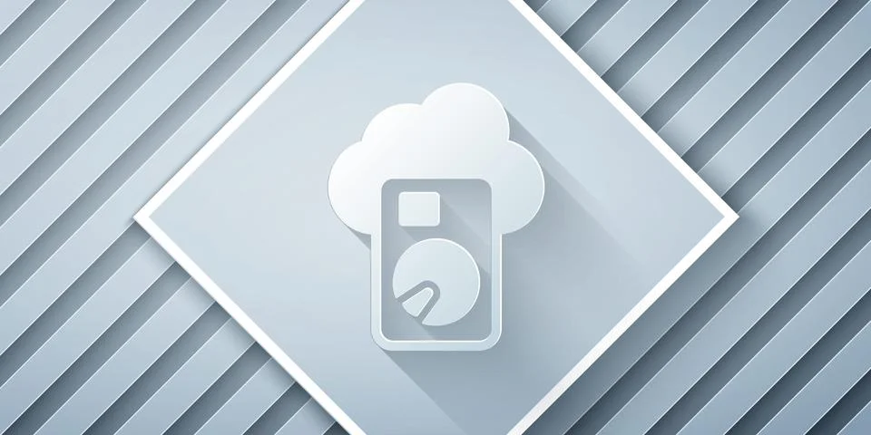 Paper cut Cloud database icon isolated on grey background. Cloud computing Illustrazione stock