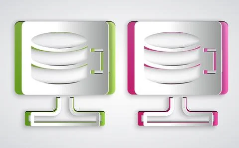 Paper cut Cloud database icon isolated on grey background. Cloud computing イラスト素材