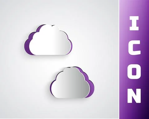 Paper cut Cloud icon isolated on grey background. Paper art style. Vector Illustrazione stock