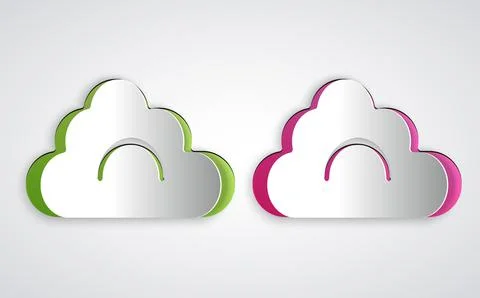 Paper cut Cloud icon isolated on grey background. Paper art style. Vector Illustrazione stock