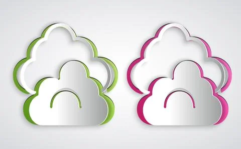 Paper cut Cloud icon isolated on grey background. Paper art style. Vector Stock Illustration