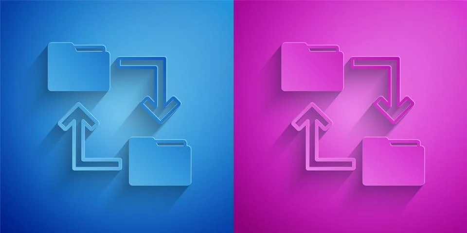 Paper cut Cloud storage text document folder icon isolated on blue and purple Illustrazione stock
