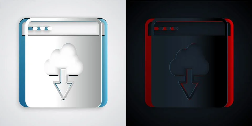 Paper cut Cloud technology data transfer and storage icon isolated on grey and 스톡 일러스트