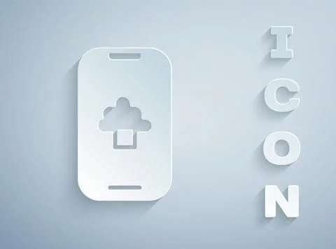 Paper cut Cloud technology data transfer and storage icon isolated on grey 스톡 일러스트