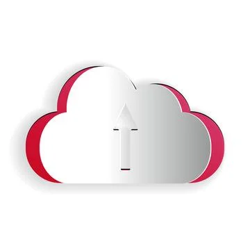 Paper cut Cloud upload icon isolated on white background. Paper art style Stock Illustration