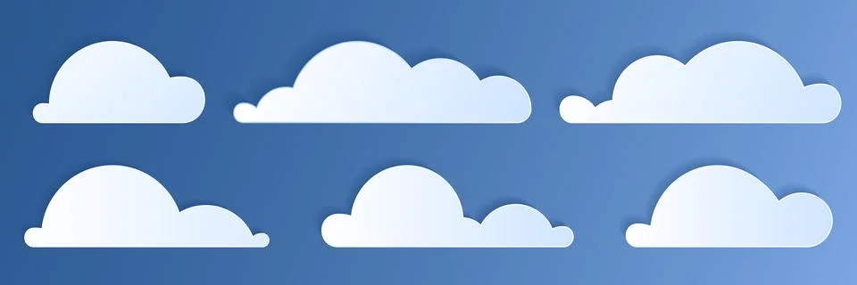 Paper cut clouds set on blue sky background. Stock Illustration
