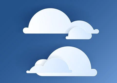 Paper cut clouds set on blue sky background. Ilustración de archivo