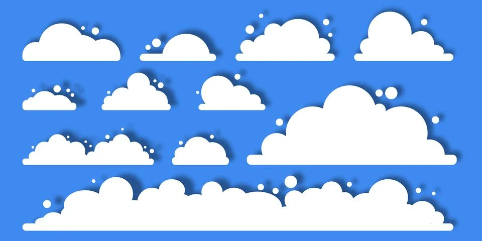 Paper cut clouds vector elements set with realistic shadows for graphic design 库存插图
