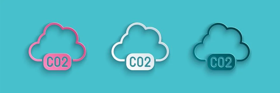 Paper cut CO2 emissions in cloud icon isolated on blue background. Carbon Stock Illustration