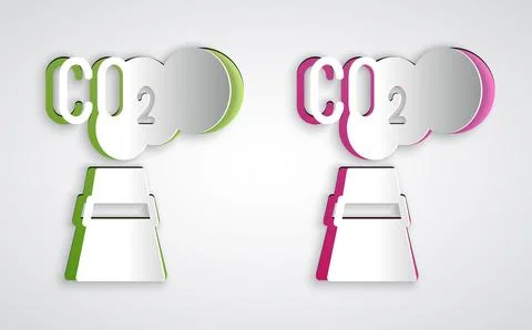 Paper cut CO2 emissions in cloud icon isolated on grey background. Carbon Stock Illustration