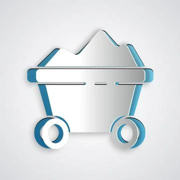 Paper cut Coal mine trolley icon isolated on grey background. Factory coal .. Stock Illustration