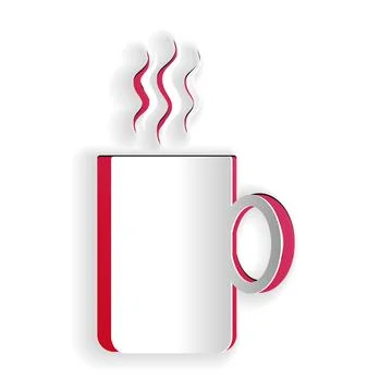 Paper cut Coffee cup flat icon isolated on white background. Tea cup. Hot drink 스톡 일러스트