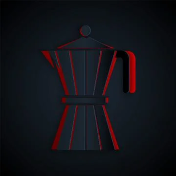 Paper cut Coffee maker moca pot icon isolated on black background. Paper art Stock Illustration