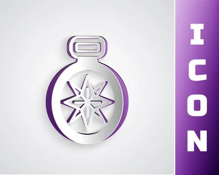 Paper cut Compass icon isolated on grey background. Windrose navigation sym.. Ilustración de archivo