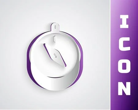 Paper cut Compass icon isolated on grey background. Windrose navigation symbo Stock Illustration