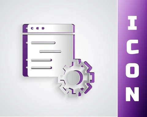 Paper cut Computer api interface icon isolated on grey background. Application Stock Illustration