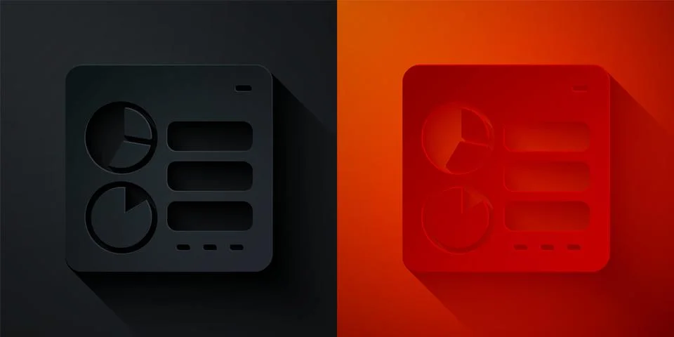 Paper cut Computer api interface icon isolated on black and red background... Illustrazione stock