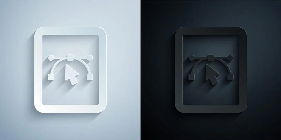 Paper cut Computer display with vector design program icon isolated on isol.. Stock Illustration