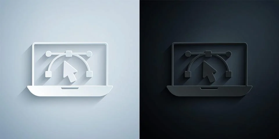 Paper cut Computer display with vector design program icon isolated on isol.. Stock Illustration