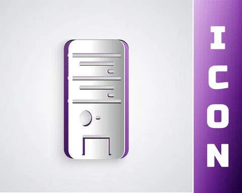 Paper cut Computer icon isolated on grey background. PC component sign. Paper Stock-Illustration