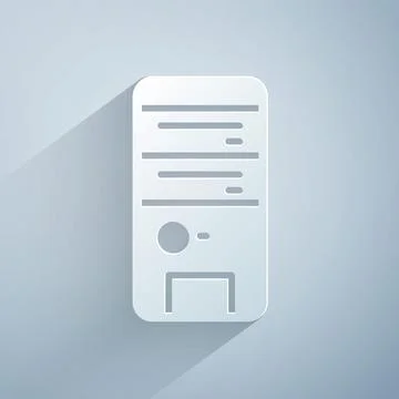 Paper cut Computer icon isolated on grey background. PC component sign. Paper Stock-Illustration