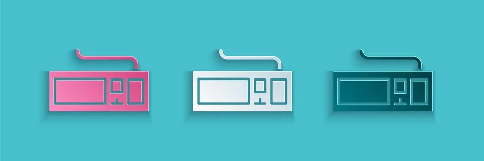 Paper cut Computer keyboard icon isolated on blue background. PC component sign Stock-Illustration