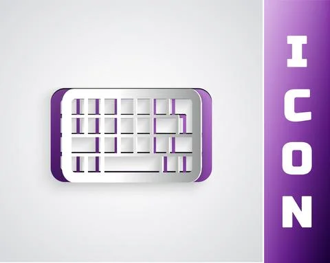 Paper cut Computer keyboard icon isolated on grey background. PC component sign Stock-Illustration